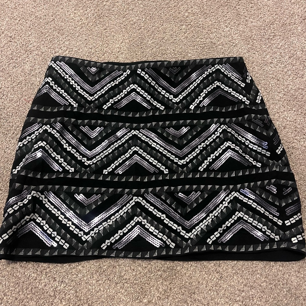 Express Black and Silver Chevron Mini Skirt